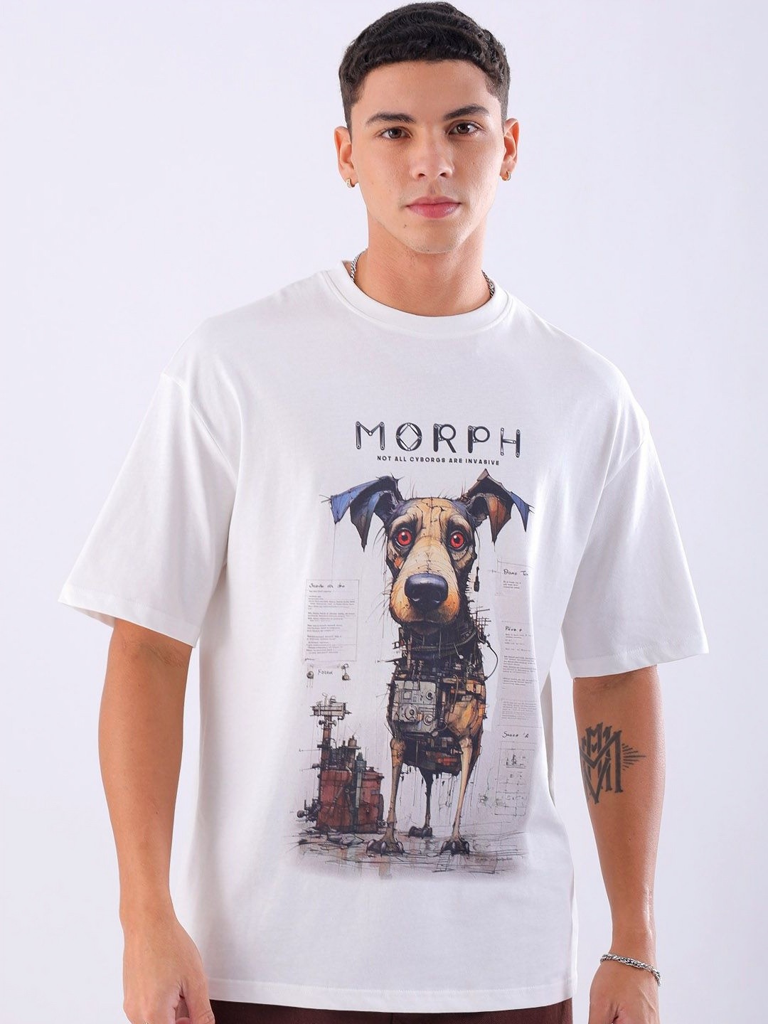 

The Indian Garage Co Men Graphic Printed Round Neck Cotton Oversized T-shirt, White
