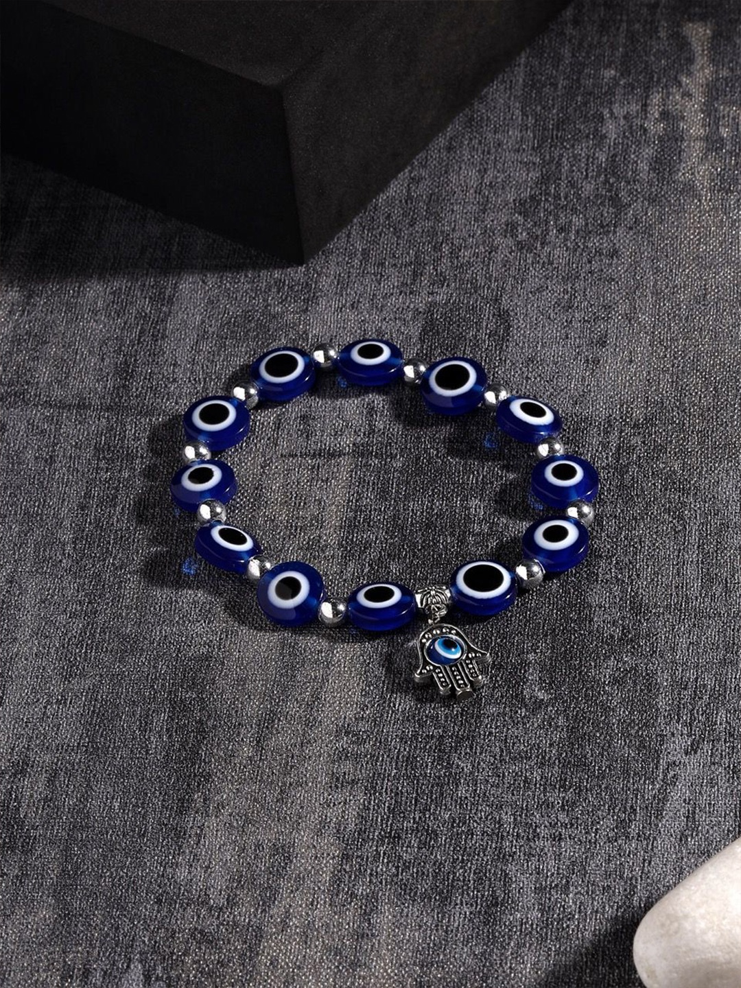 

KACY Evil Eye Beaded Elasticated Bracelet, Blue