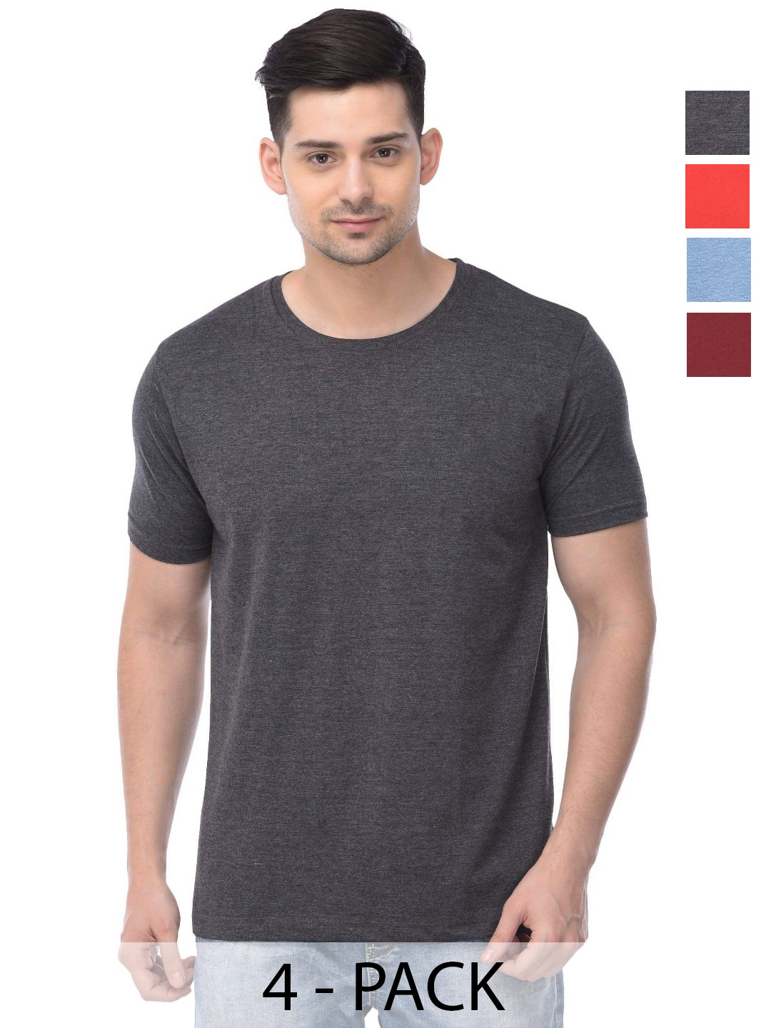 

COLOR CAPITAL Unisex Pack Of 4 Solid Round Neck Cotton T-shirts, Grey