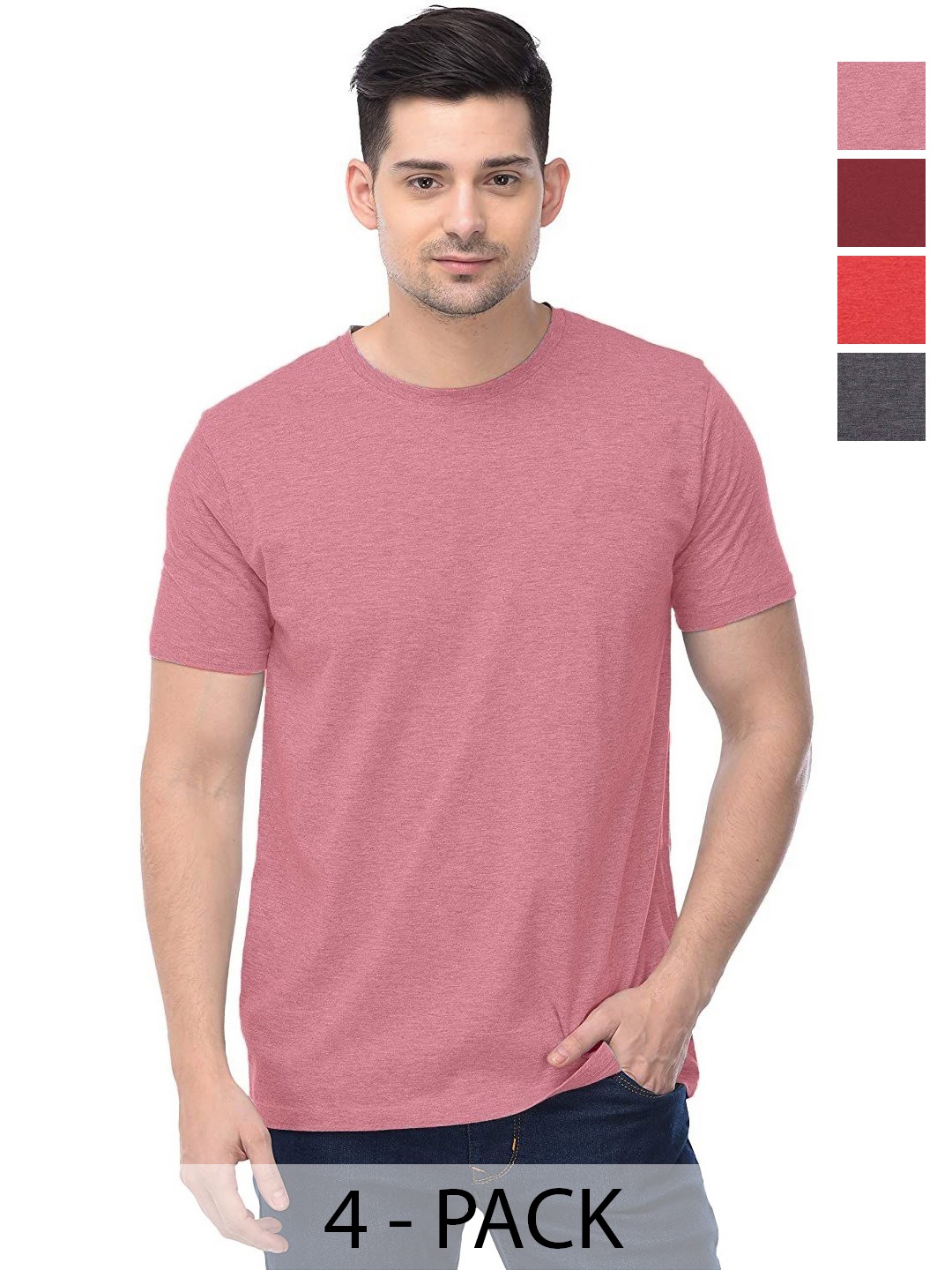 

COLOR CAPITAL Unisex Pack Of 4 Solid Round Neck Cotton T-shirts, Maroon