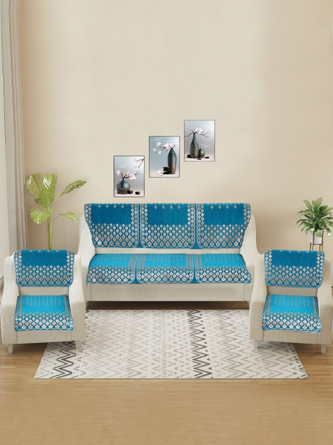 

MORADO Turquoise Blue & Gold-Toned 10 Pieces Other Sofa Cover