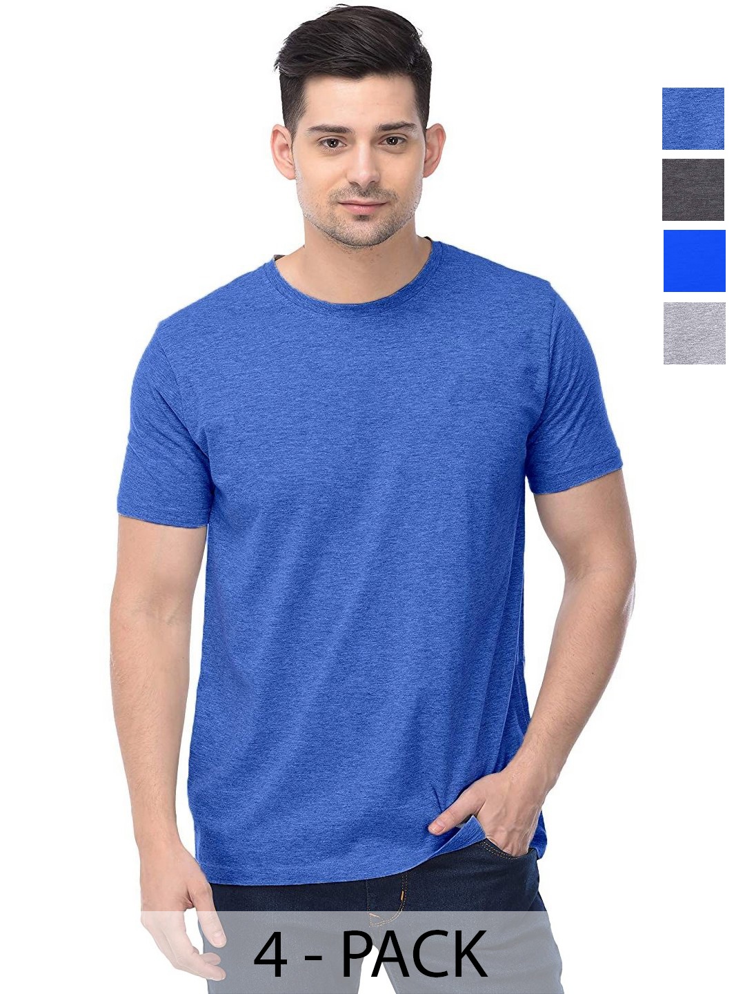 

COLOR CAPITAL Unisex Pack Of 4 Solid Round Neck Cotton T-shirts, Na