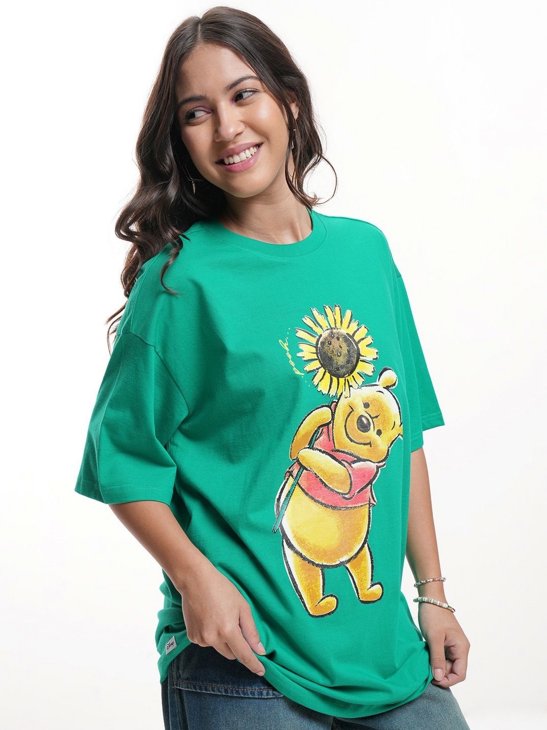 

Tokyo Talkies Women Disney Winnie The Pooh Printed Oversized Cotton Tshirt, Green