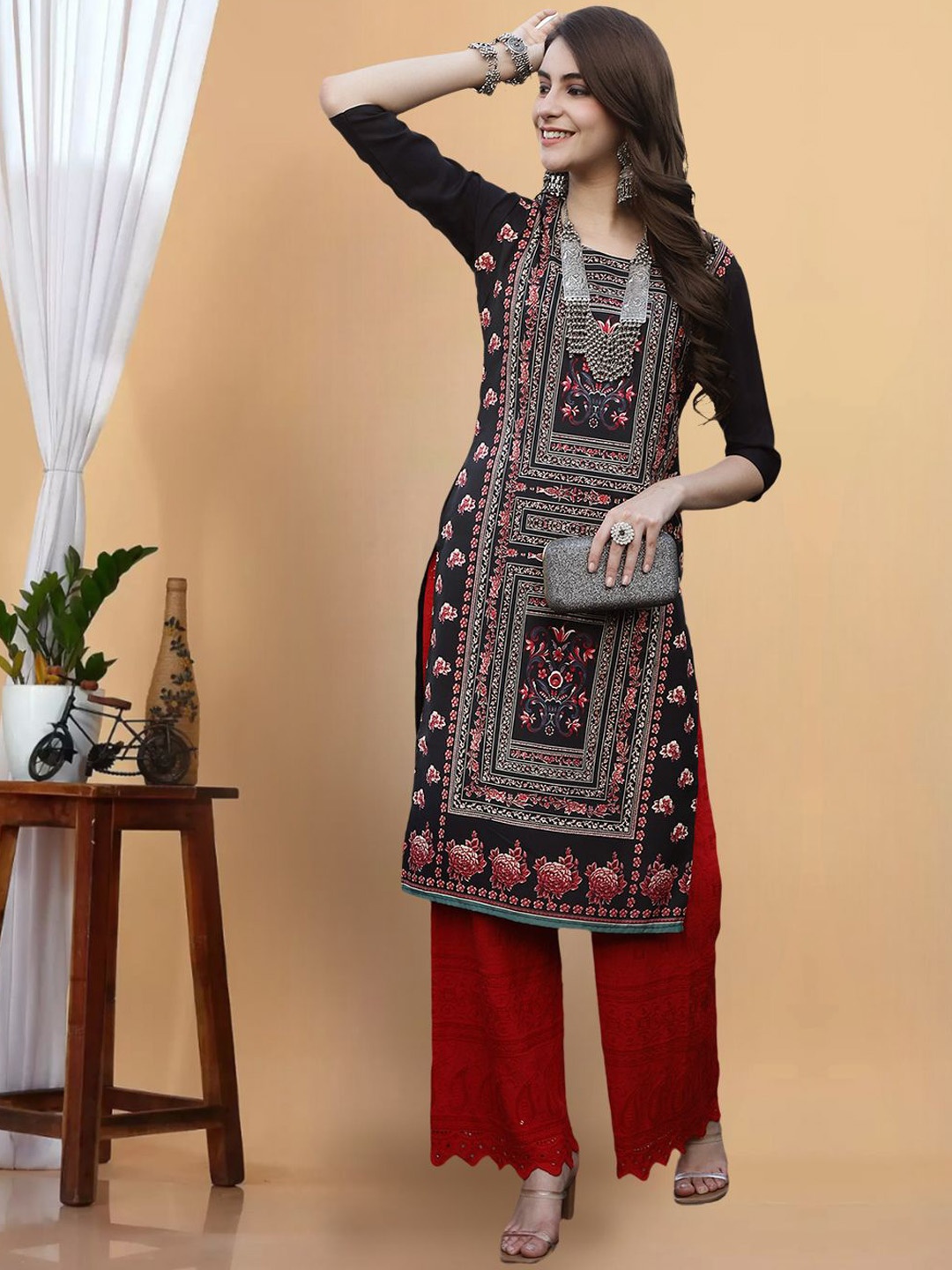 

7Threads Women Printed Floral Crepe Kurta, Multi