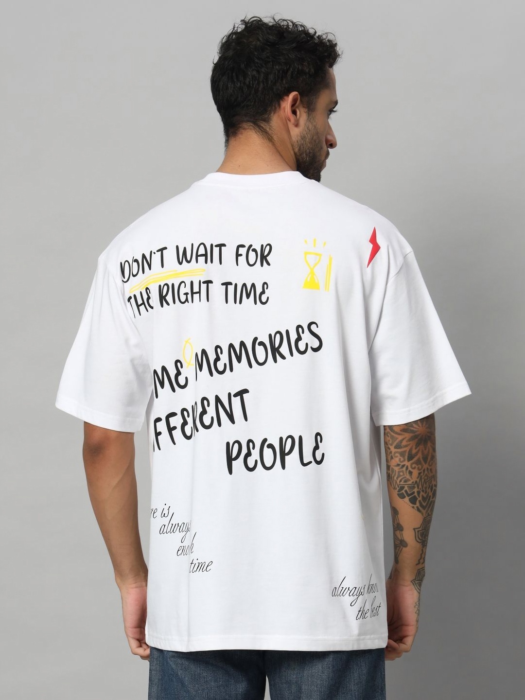 

SWAGNOX Men Typography Printed Round Neck Cotton Oversized T-shirt, White