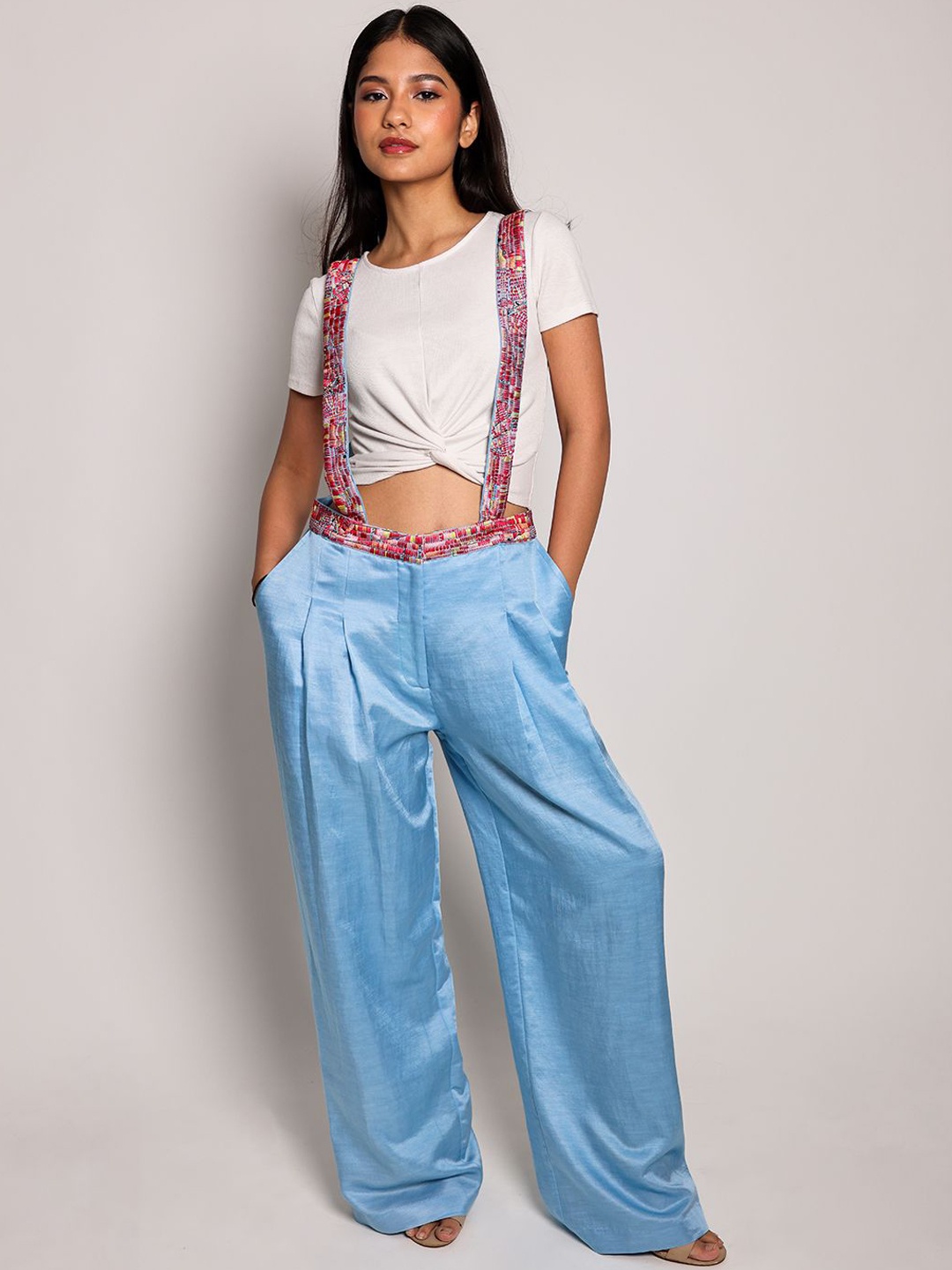 

Arya Giri Women Relaxed Loose Fit High-Rise Pleated Trousers, Blue