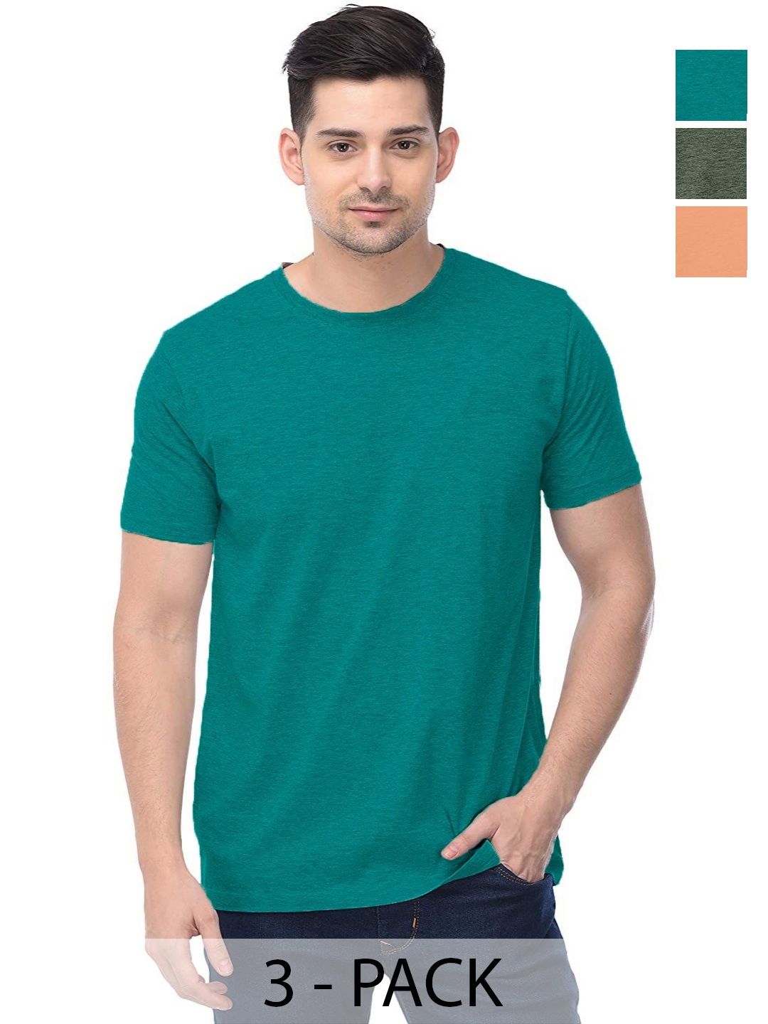 

COLOR CAPITAL Unisex Pack Of 3 Solid Round Neck Cotton T-shirts, Green