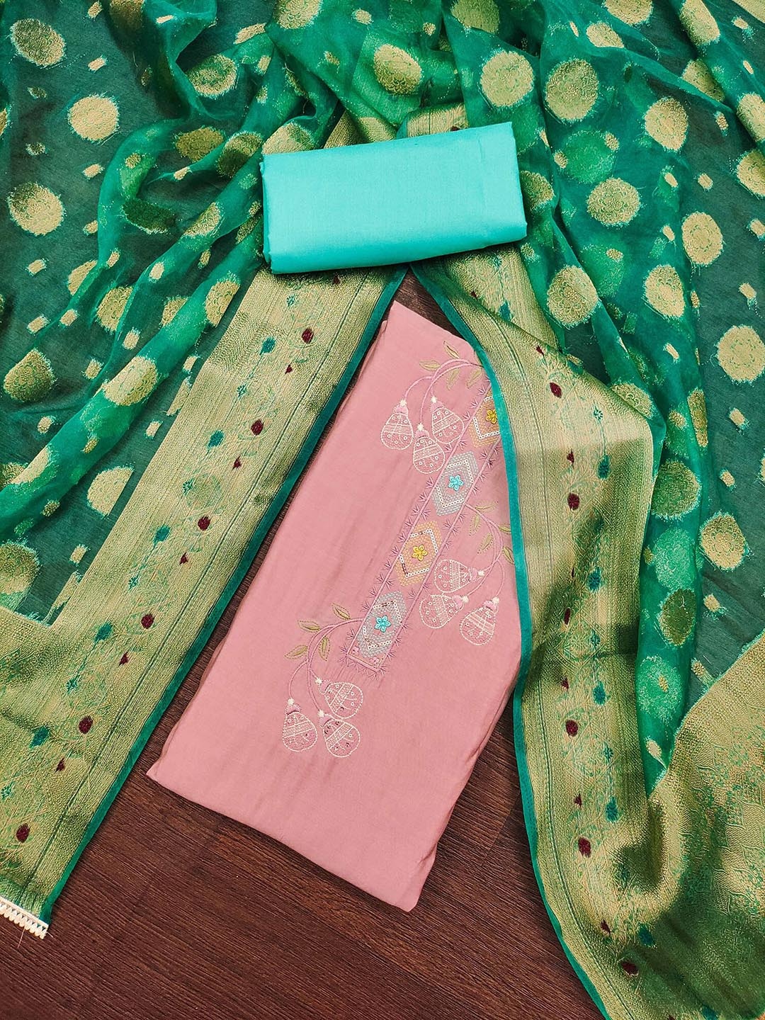 

KIMISHA Embroidered Unstitched Dress Material, Peach