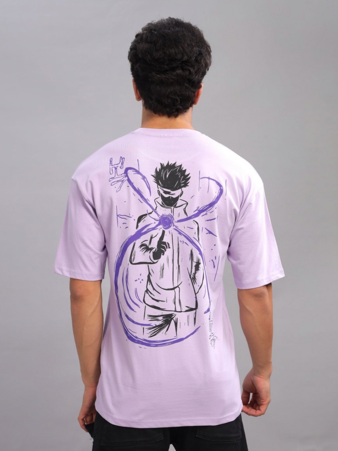 

ADRO Anime Printed Round Neck Cotton Oversized T-shirt, Purple