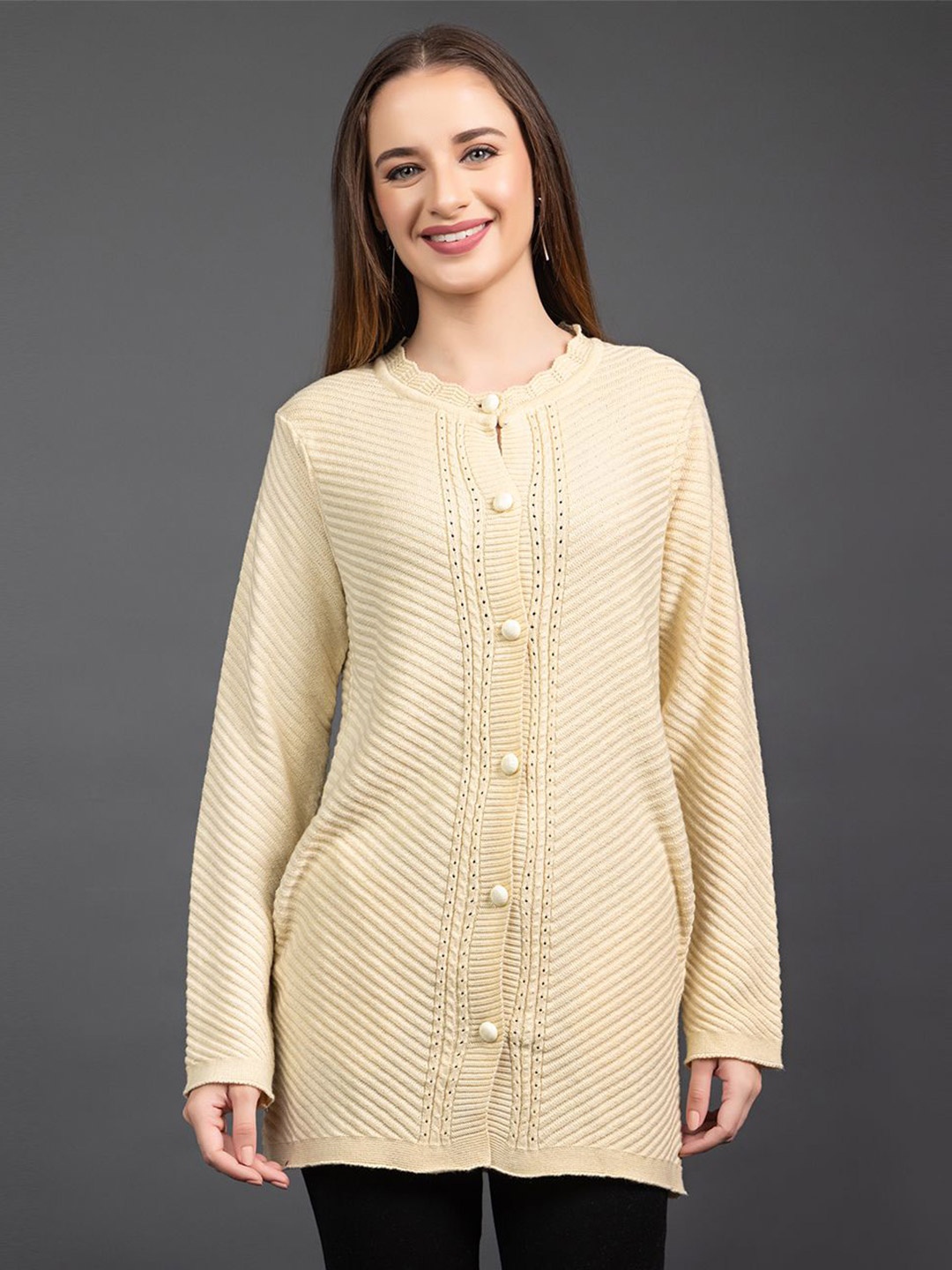 

Anouk Women Striped Cardigan, Off white