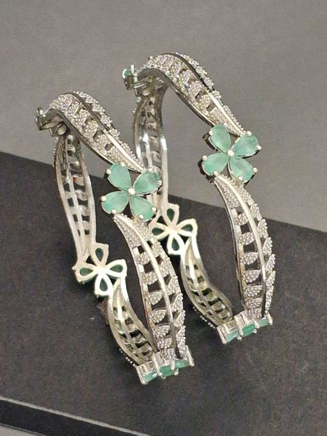 

Zevarly Set Of 2 Silver-Plated AD Stone Studded Bangles