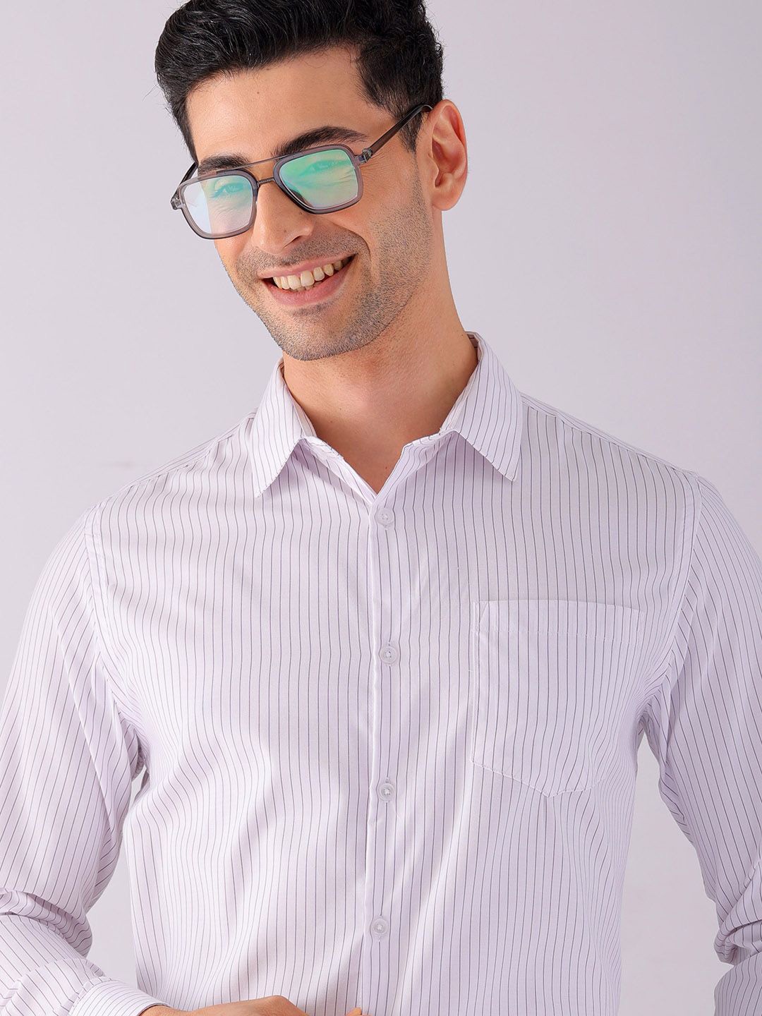 

The Indian Garage Co. X Luxe Men Spread Collar Striped Slim Fit Formal Shirt, White