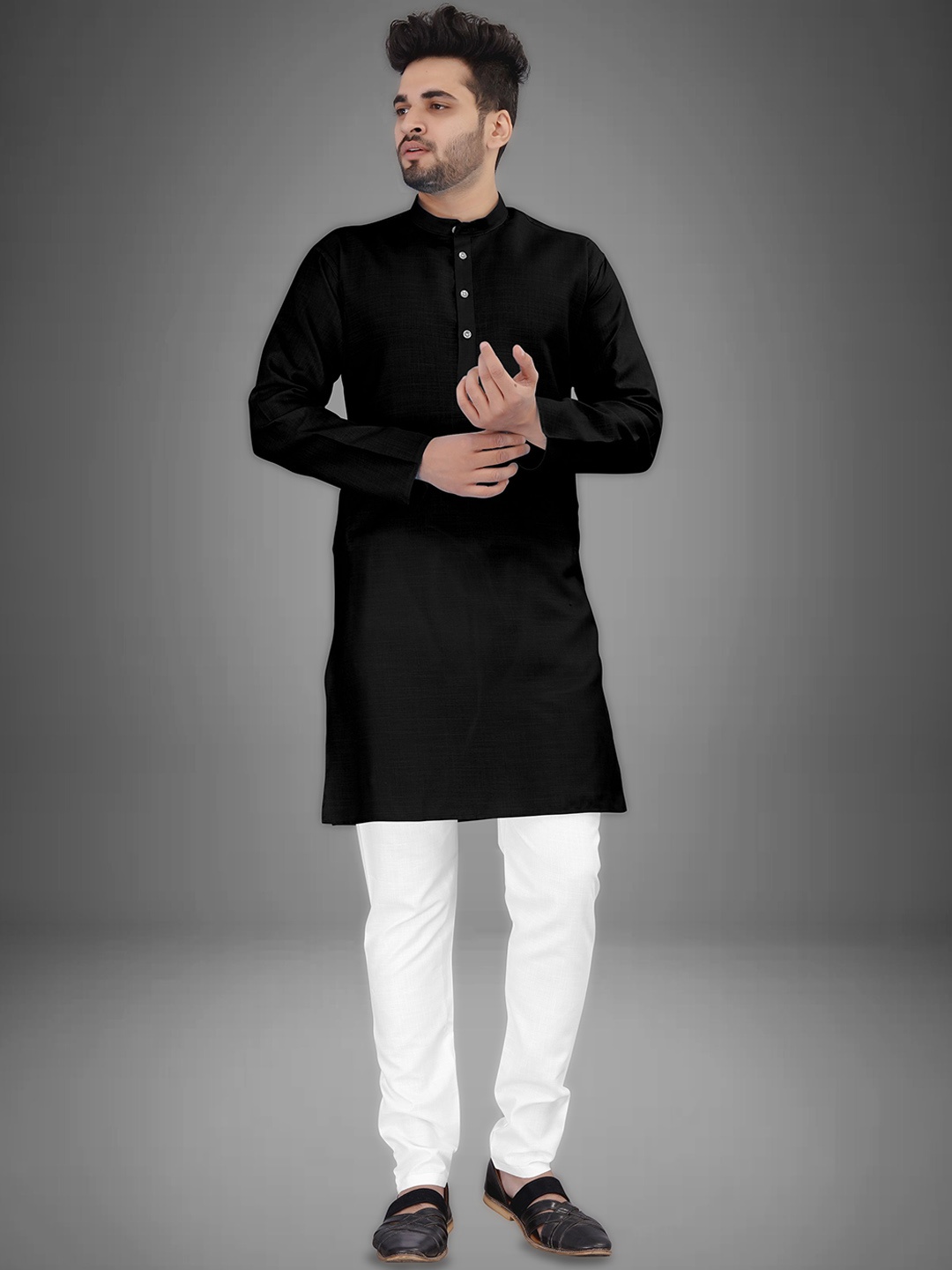 

trustous Men Regular Pure Cotton Kurta with Pyjamas, Black