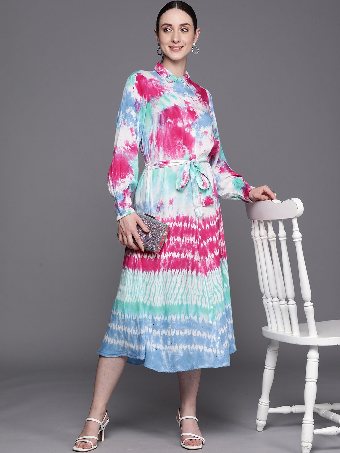 

Indo Era Tie and Dye Dyed Fit & Flare Dress, Multi