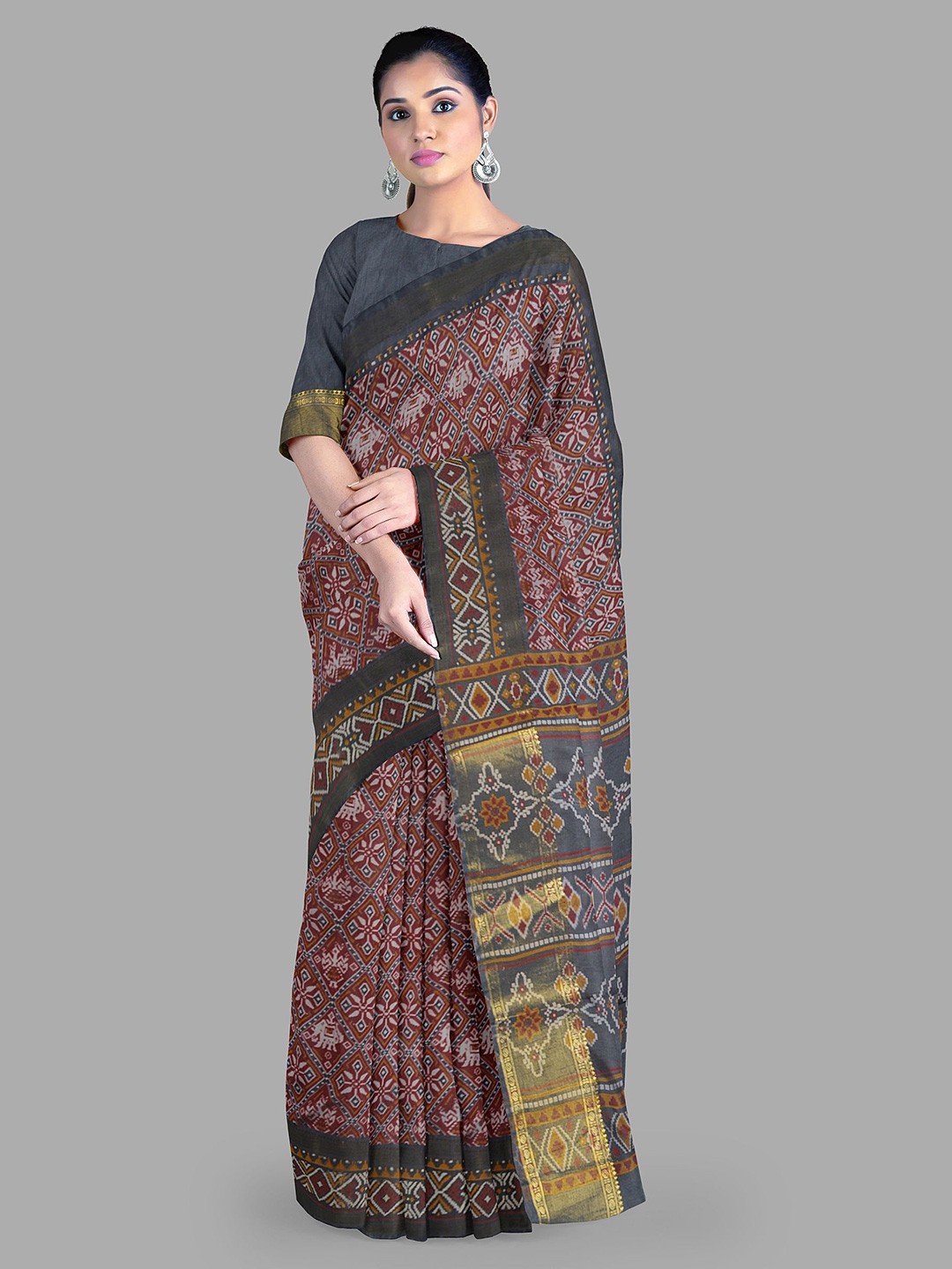 

The Chennai Silks Floral printed Chanderi Saree with blouse piece, Maroon
