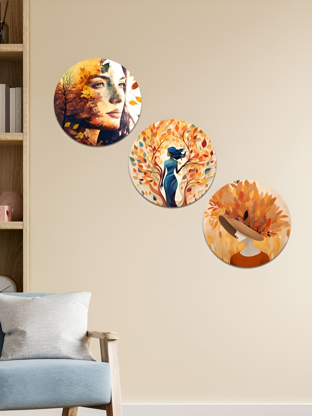 

CLAWCRAFTS Orange-Colored and Yellow 3 Pieces Wooden Abstract Printed Wall Art