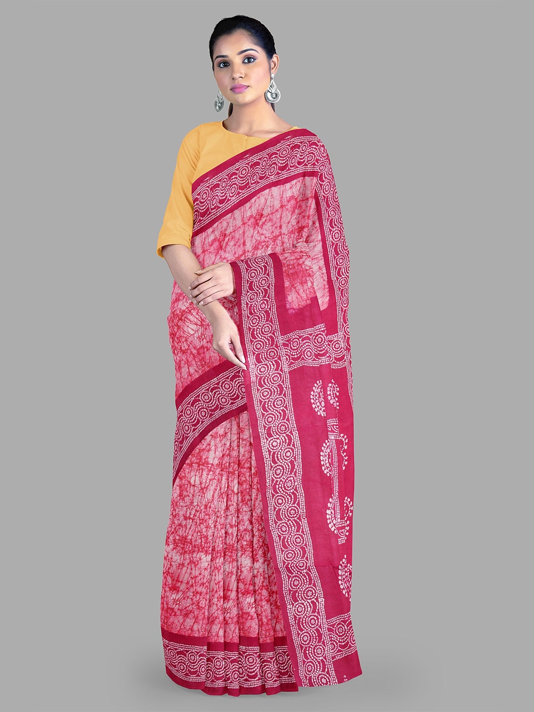 

The Chennai Silks Ethnic Motifs Pure Cotton Sungudi Saree, Pink