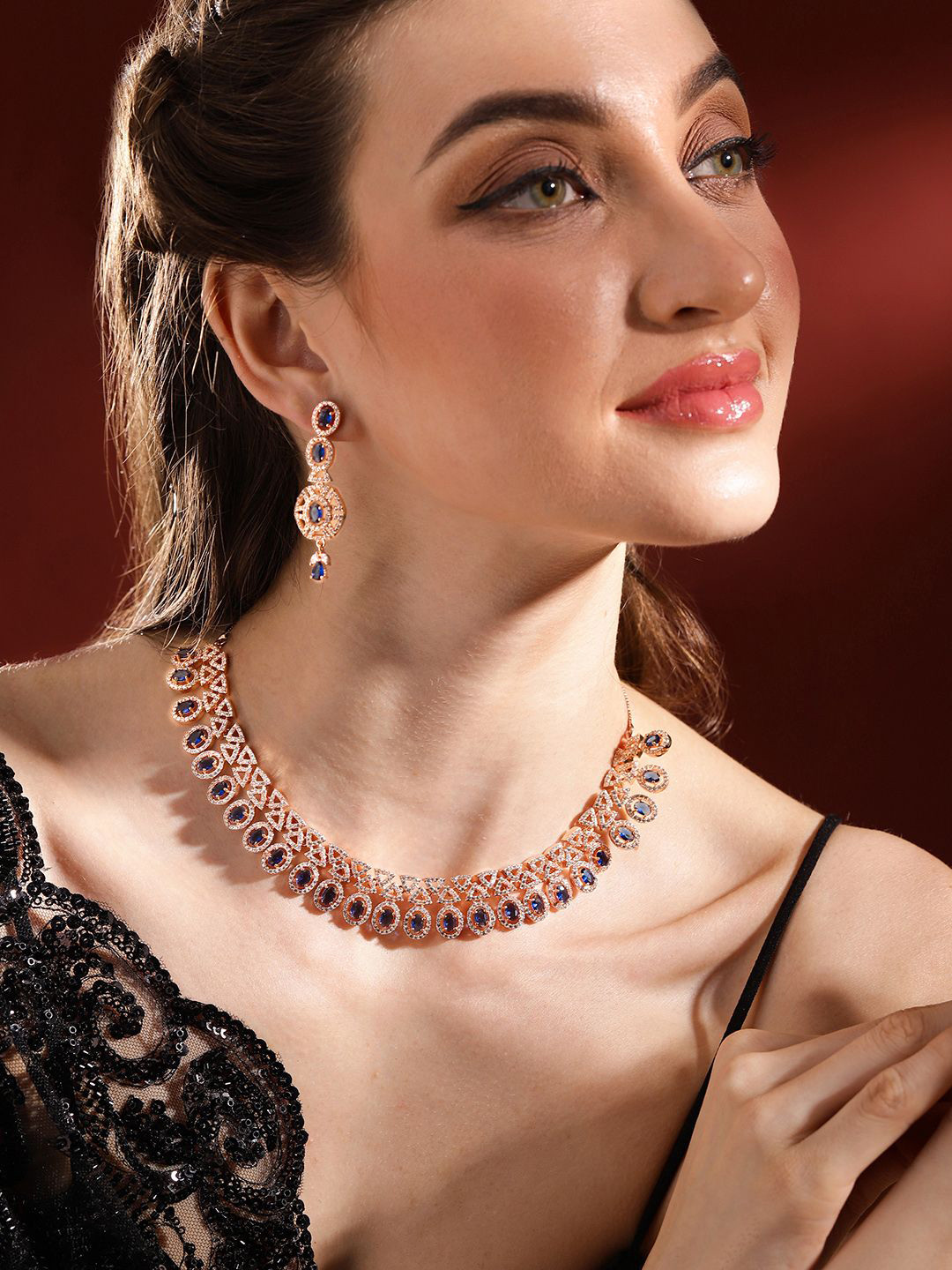

Priyaasi Rose Gold-Plated American Diamond-Studded Jewellery Set