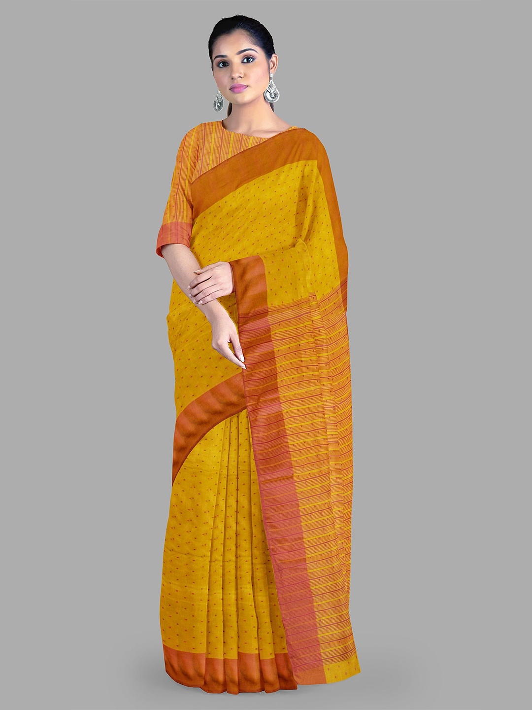 

The Chennai Silks Polka Dot Jute Cotton Saree, Yellow