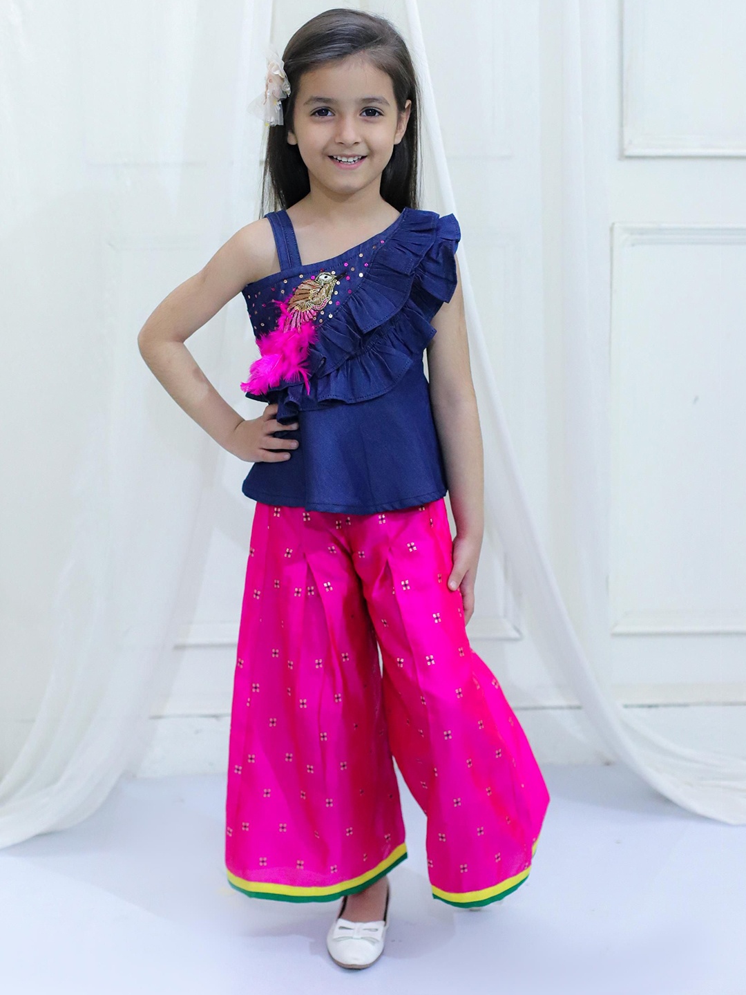 

Twisha Girls Embellished Sequinned One Shoulder Top With Palazzos, Blue