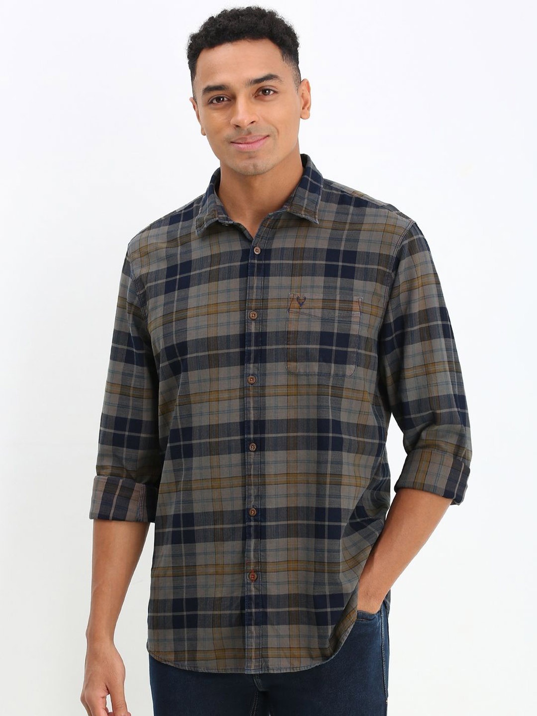 

Allen Solly Men Custom Spread Collar Tartan Checked Cotton Casual Shirt, Grey