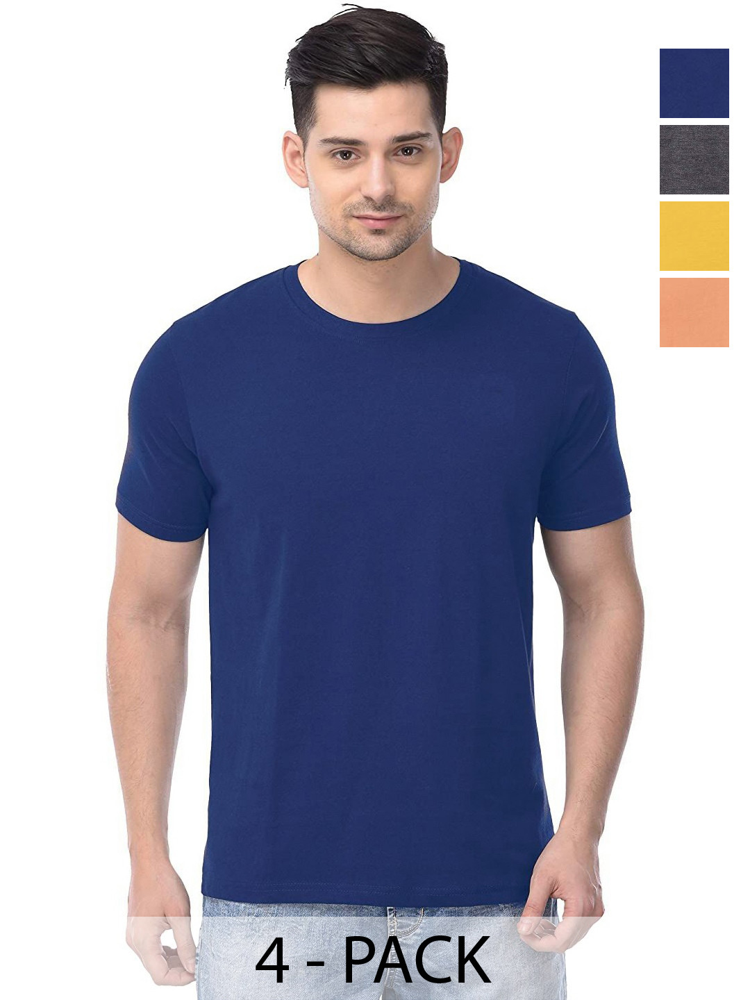 

COLOR CAPITAL Unisex Pack Of 4 Solid Round Neck Cotton T-shirts, Orange