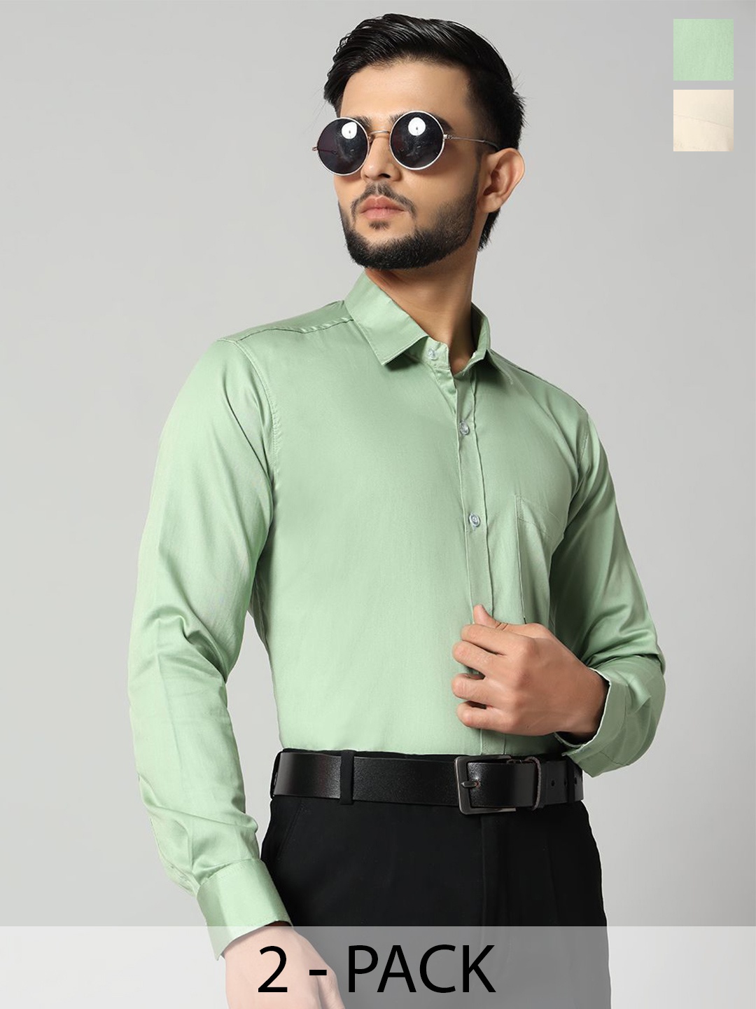 

Bigreams Men Comfort Spread Collar Solid Cotton Slim Fit Formal Shirt, Green