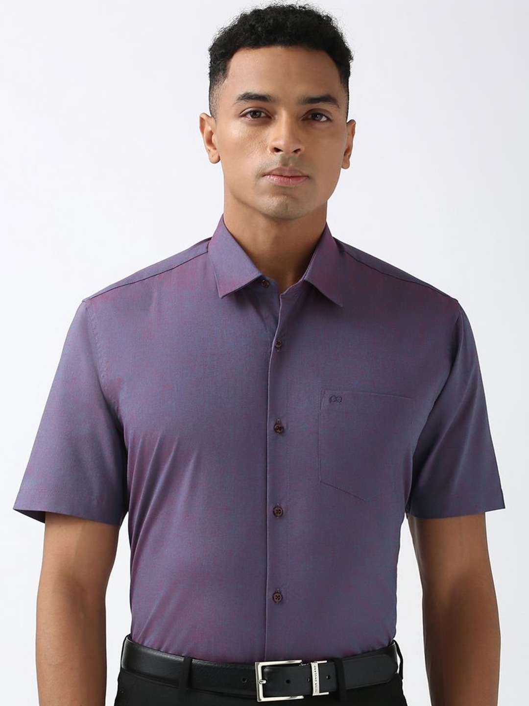 

Peter England Men Spread Collar Solid Cotton Formal Shirt, Purple