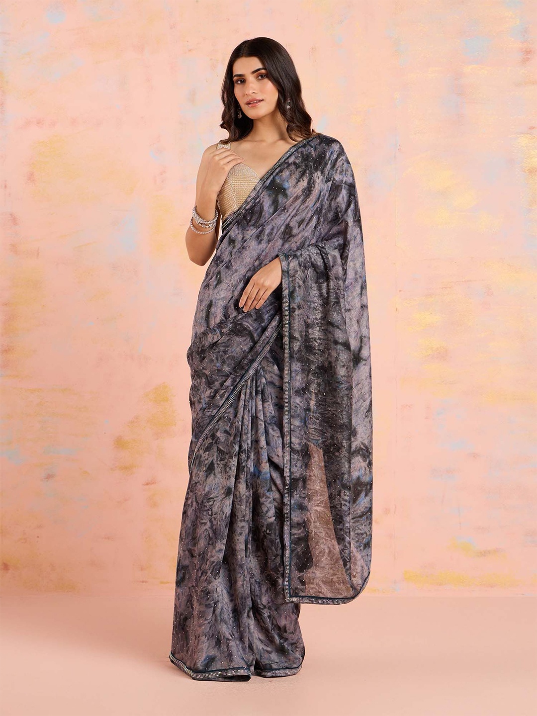 

Likha Embellished Beads and Stones Saree, Grey