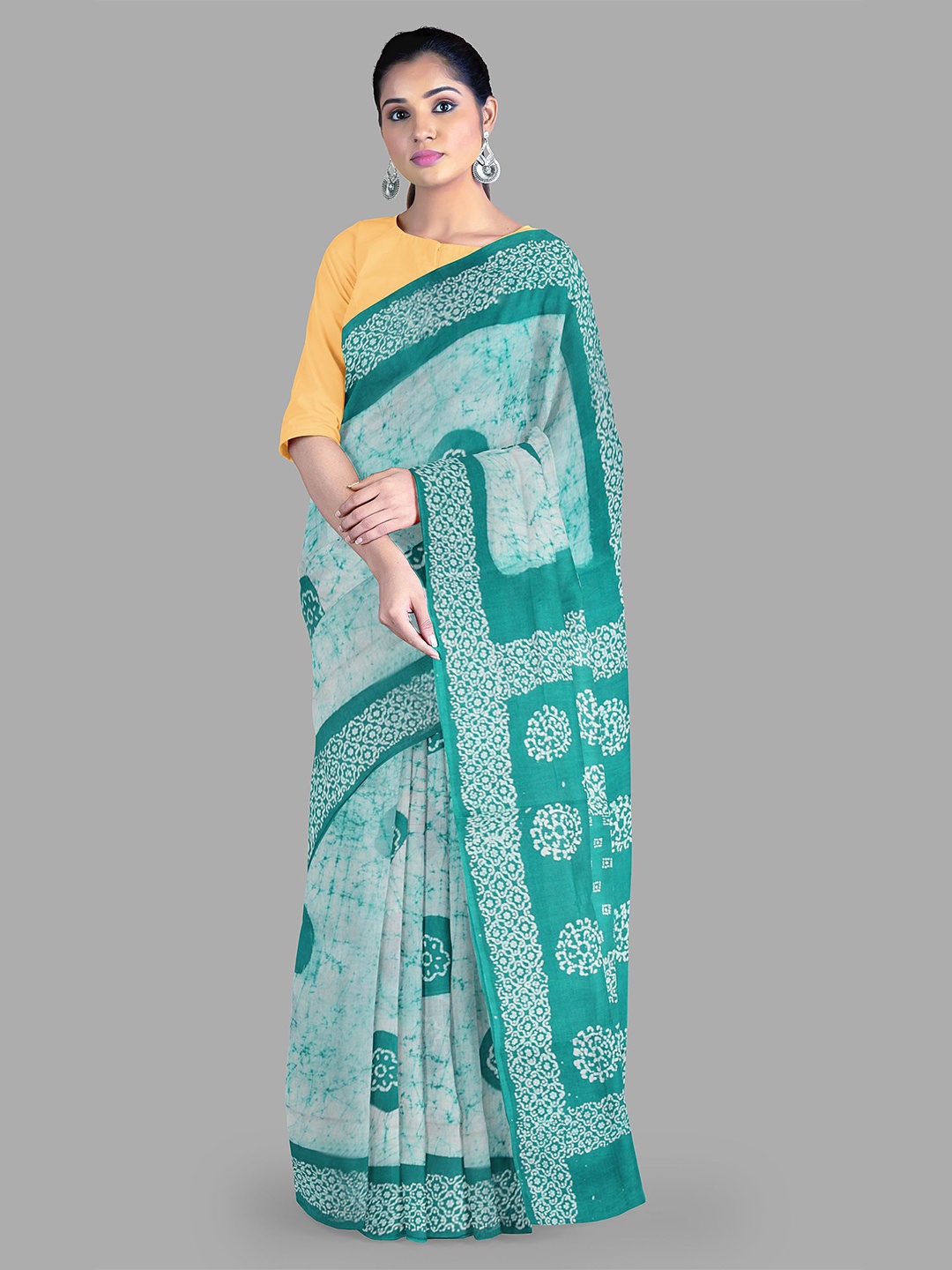 

The Chennai Silks Batik Pure Cotton Sungudi Saree, Green