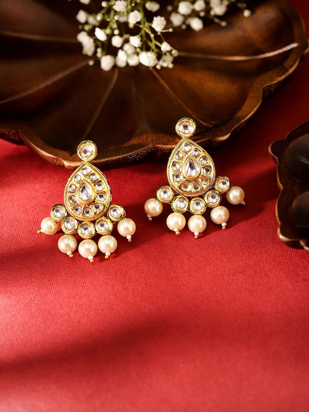 

Priyaasi Gold Plated Pearl Beaded & AD Studded Contemporary Drop Earrings