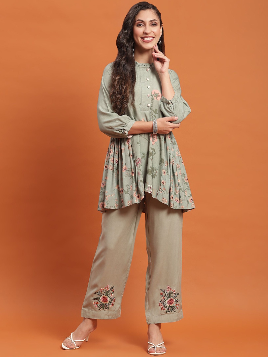 

Shree Printed Tunic With Trouser, Green