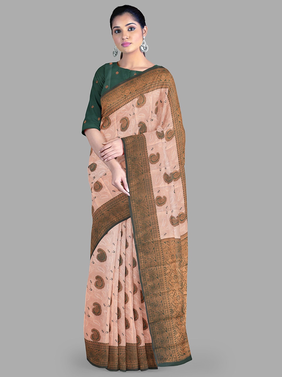 

The Chennai Silks Ethnic Motifs Zari Art Silk Bhagalpuri Saree, Copper