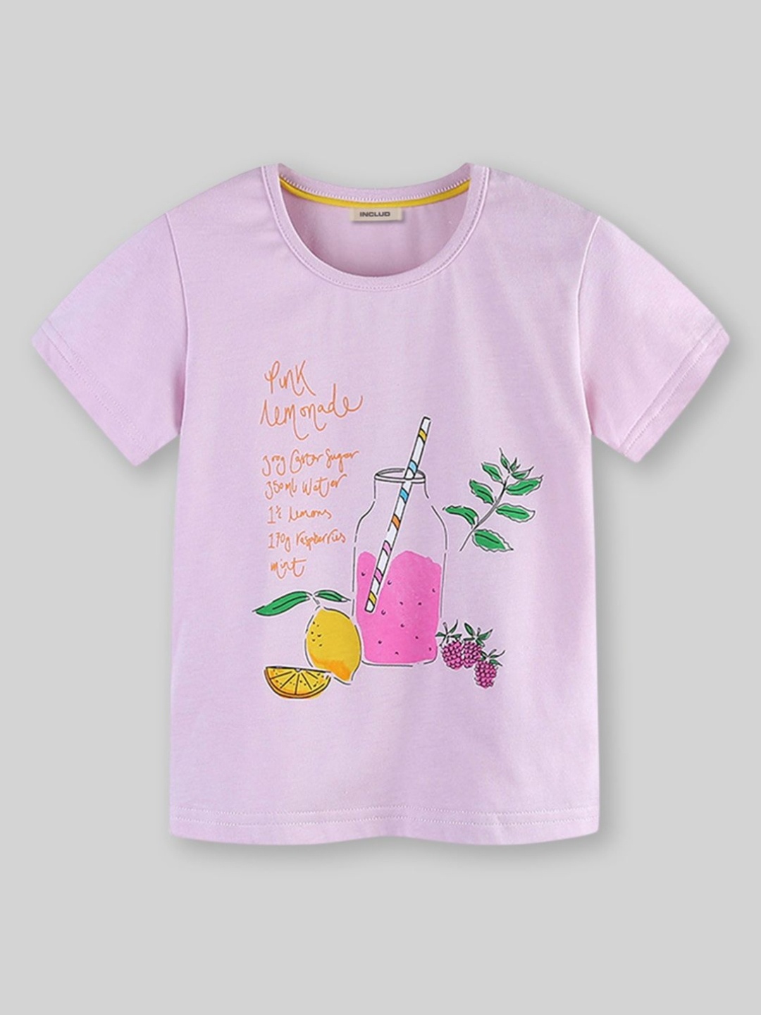 

INCLUD Girls Graphic Printed Round Neck Cotton T-Shirt, Purple
