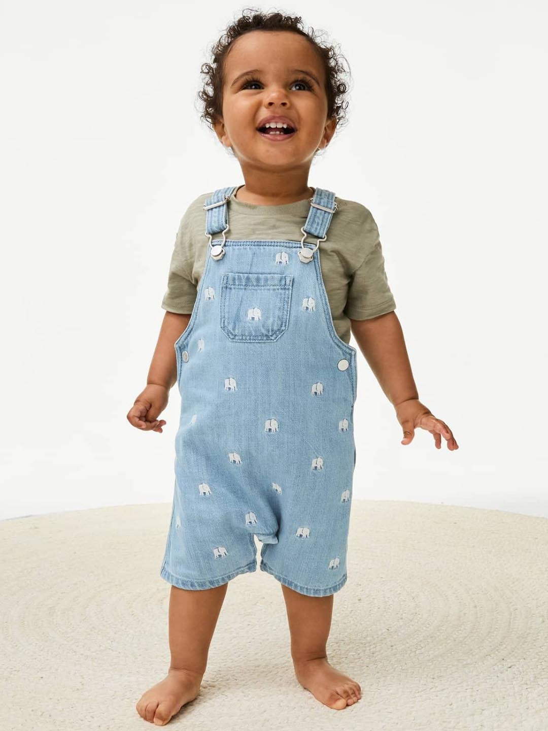 

Marks & Spencer Infant Boys Printed Dungarees With T-Shirt, Blue