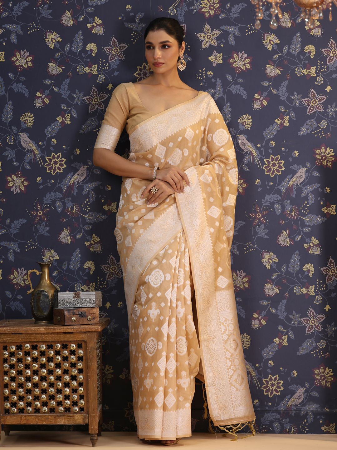 

House of Pataudi Woven Design ethnic motifs Banarasi Saree, Mustard