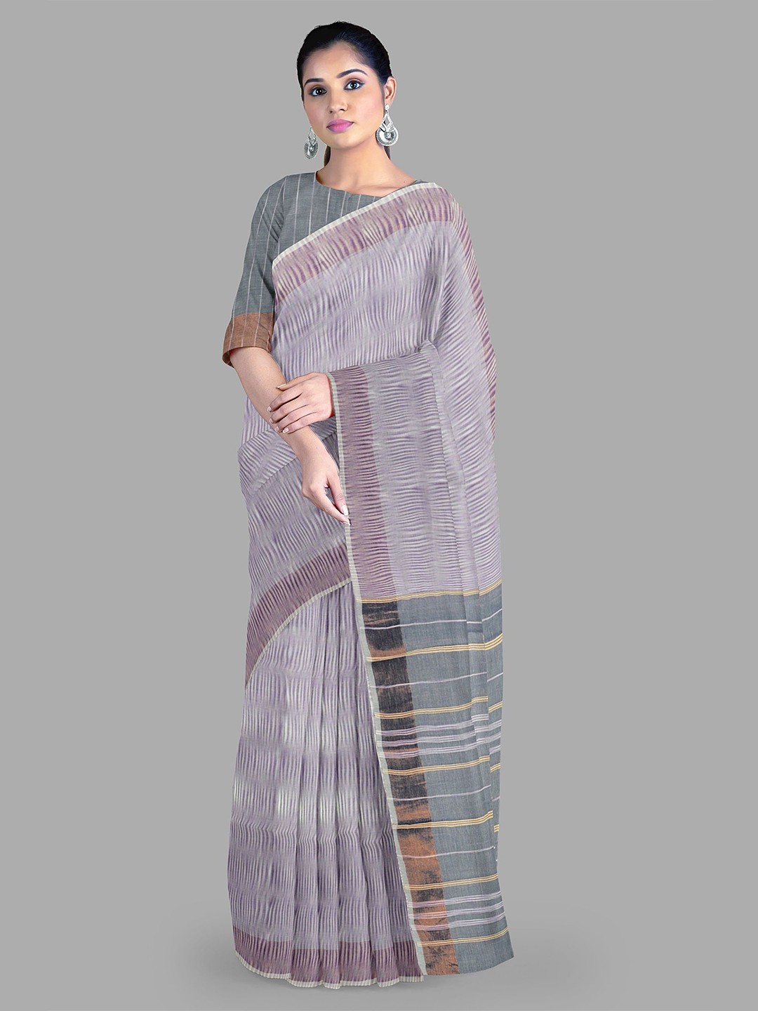 

The Chennai Silks Striped Pure Cotton Saree, Purple
