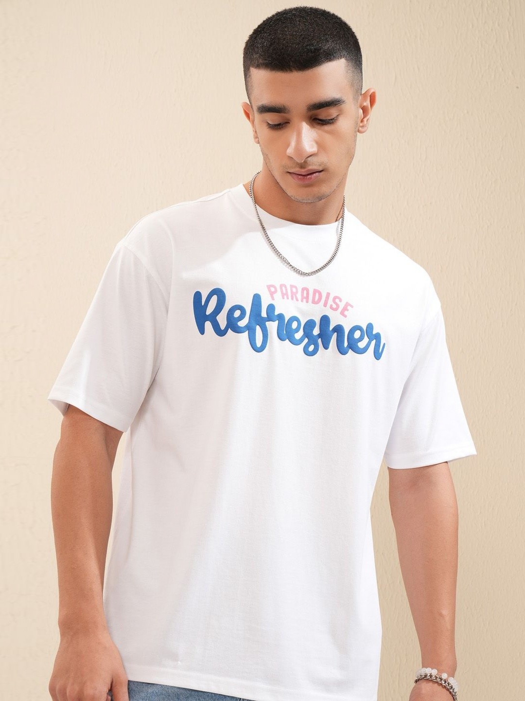 

HIGHLANDER Men Graphic Printed Round Neck Cotton Oversized T-shirt, White