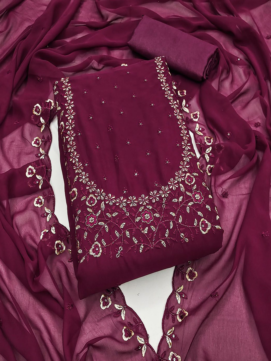 

Lilots Unstitched Floral Embroidered Dress Material, Magenta
