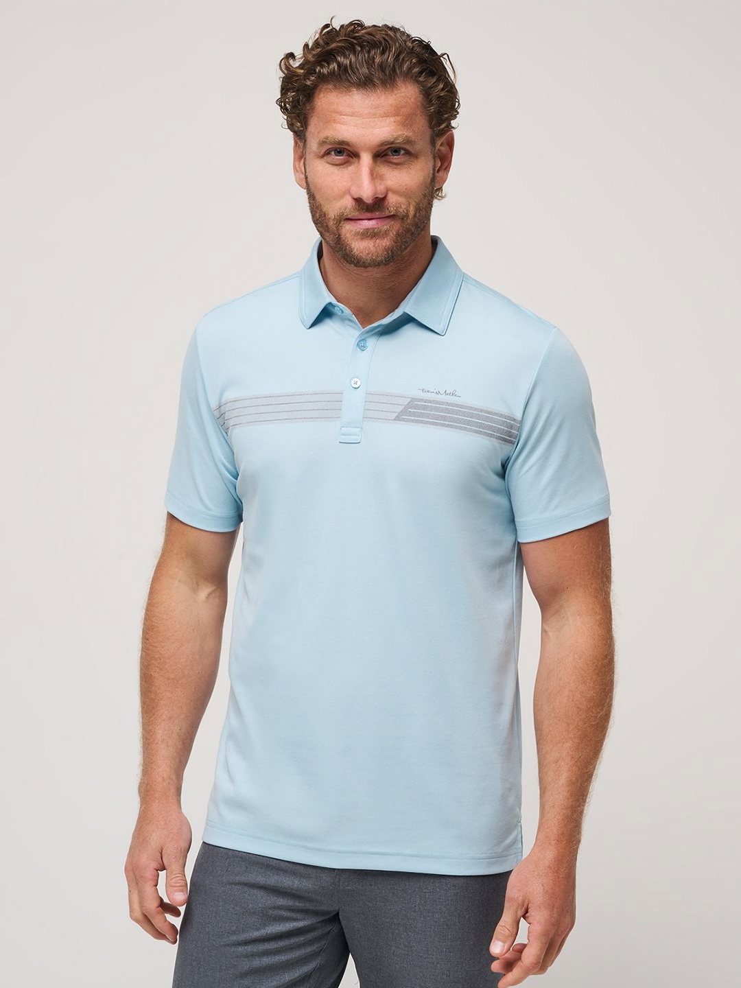 

TRAVIS MATHEW Men Solid Polo Collar Cotton T-Shirt, Blue