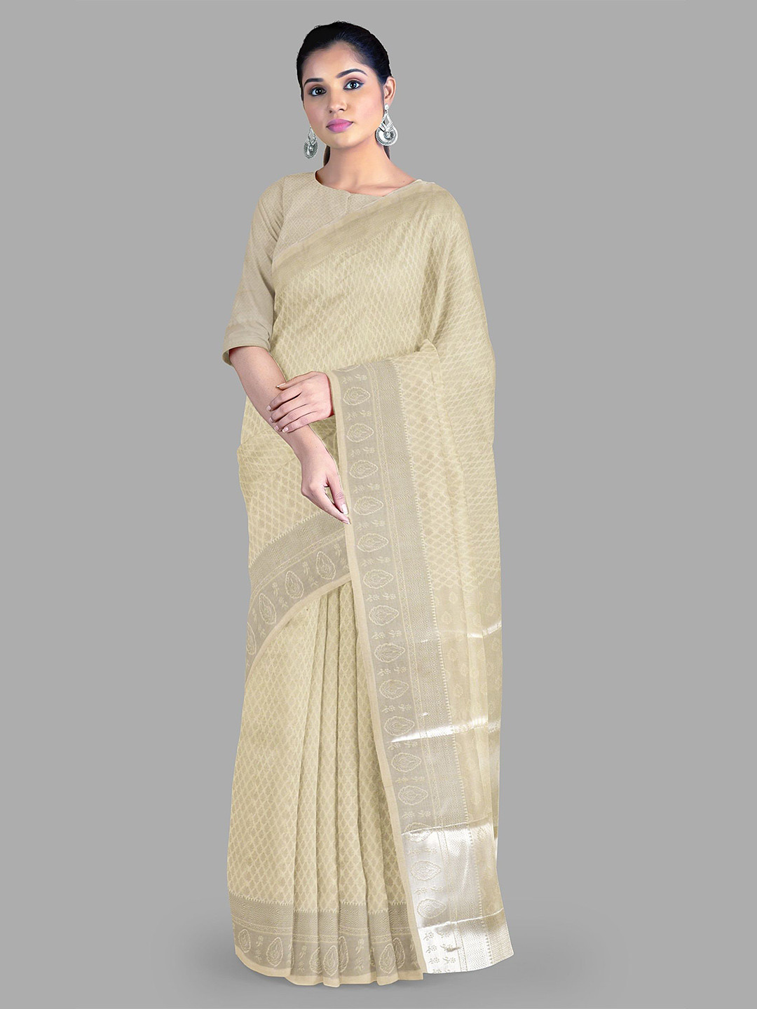 

The Chennai Silks Woven Design Zari Art Silk Bhagalpuri Saree, Cream