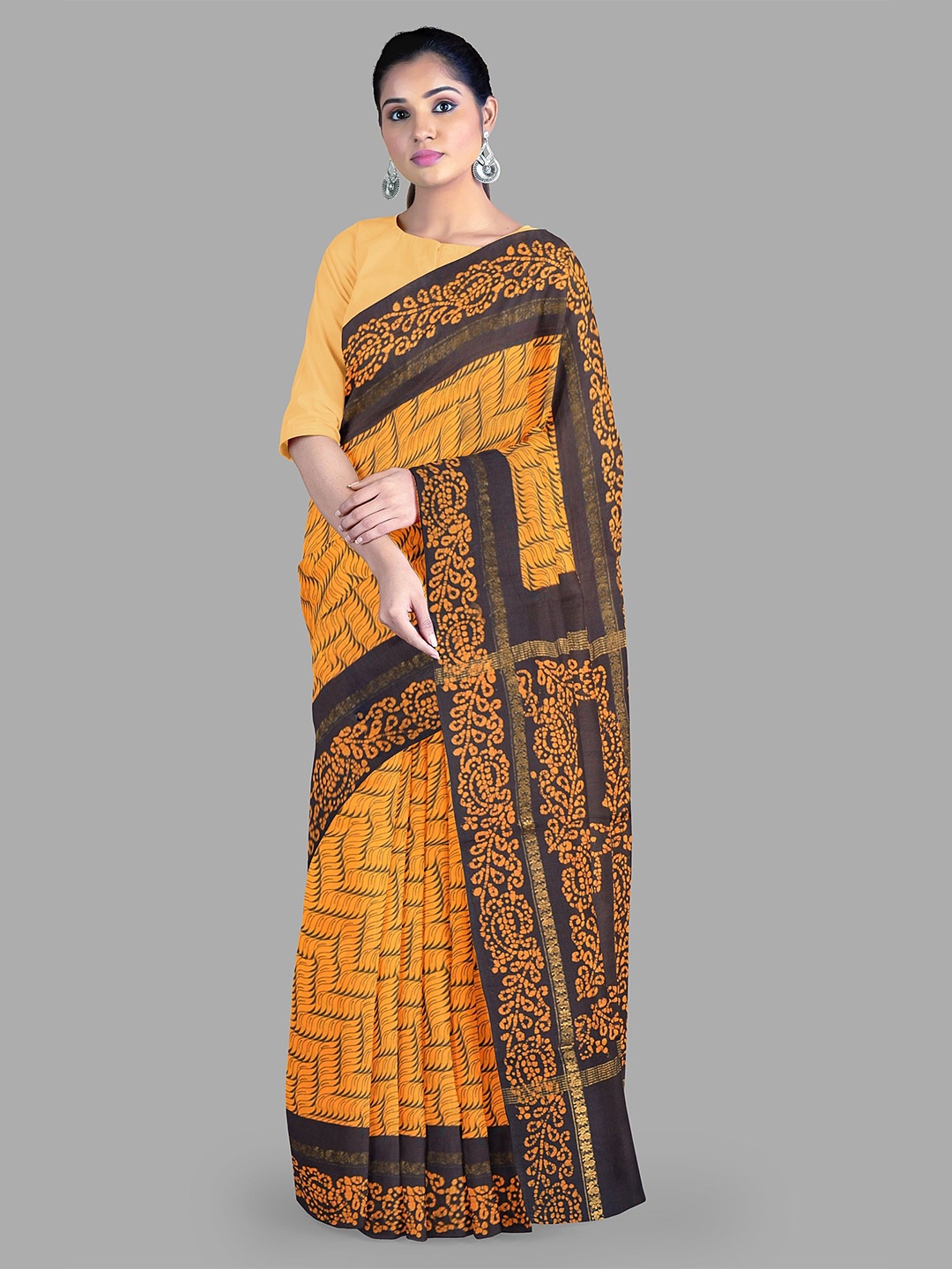 

The Chennai Silks Pure Cotton Bandhani Saree, Mustard