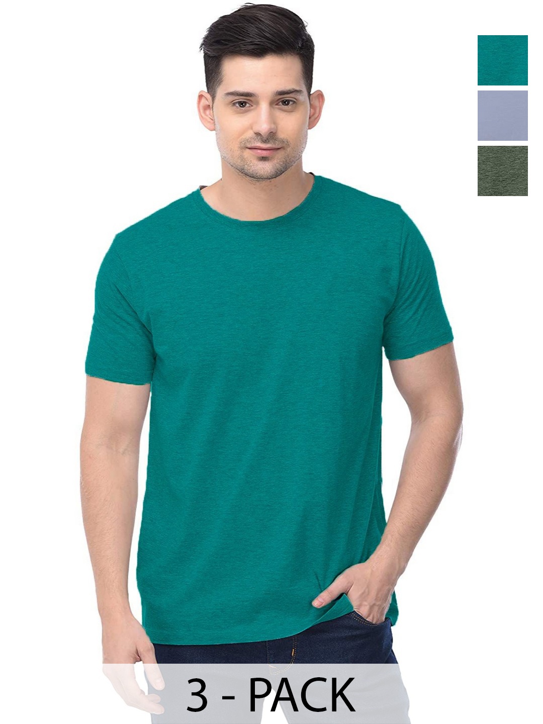 

COLOR CAPITAL Unisex Pack Of 3 Cotton T-Shirts, Green