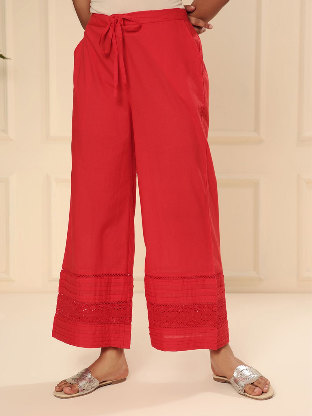 

ARAVALII Women Hem Design Palazzos, Red