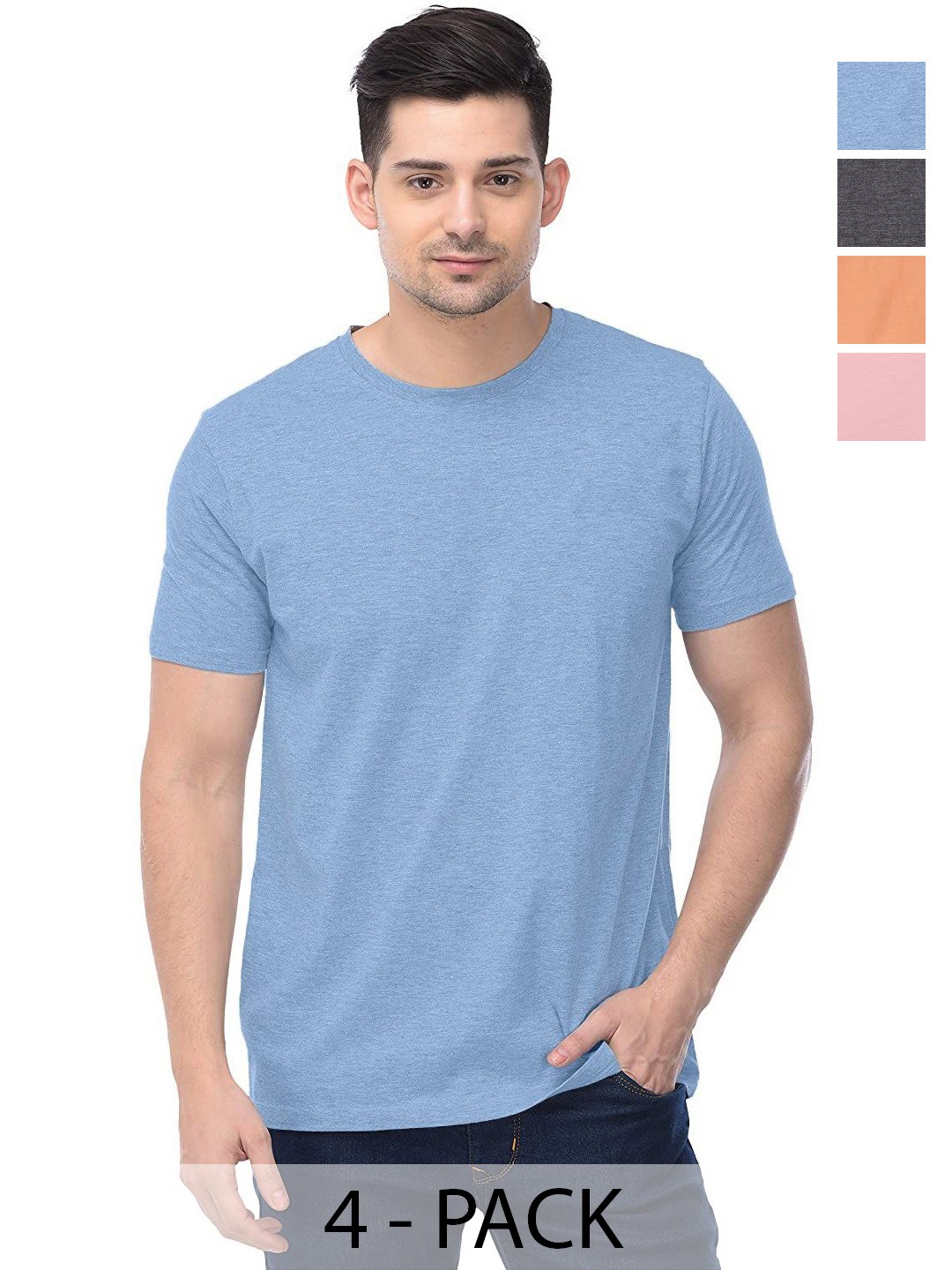 

COLOR CAPITAL Unisex Pack Of 4 Solid Round Neck Cotton T-shirts, Na