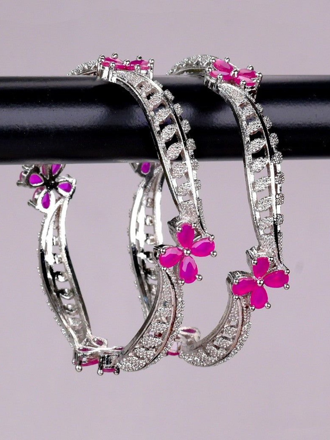 

Zevarly Set Of 2 silver-Plated AD Stone Studded Bangles