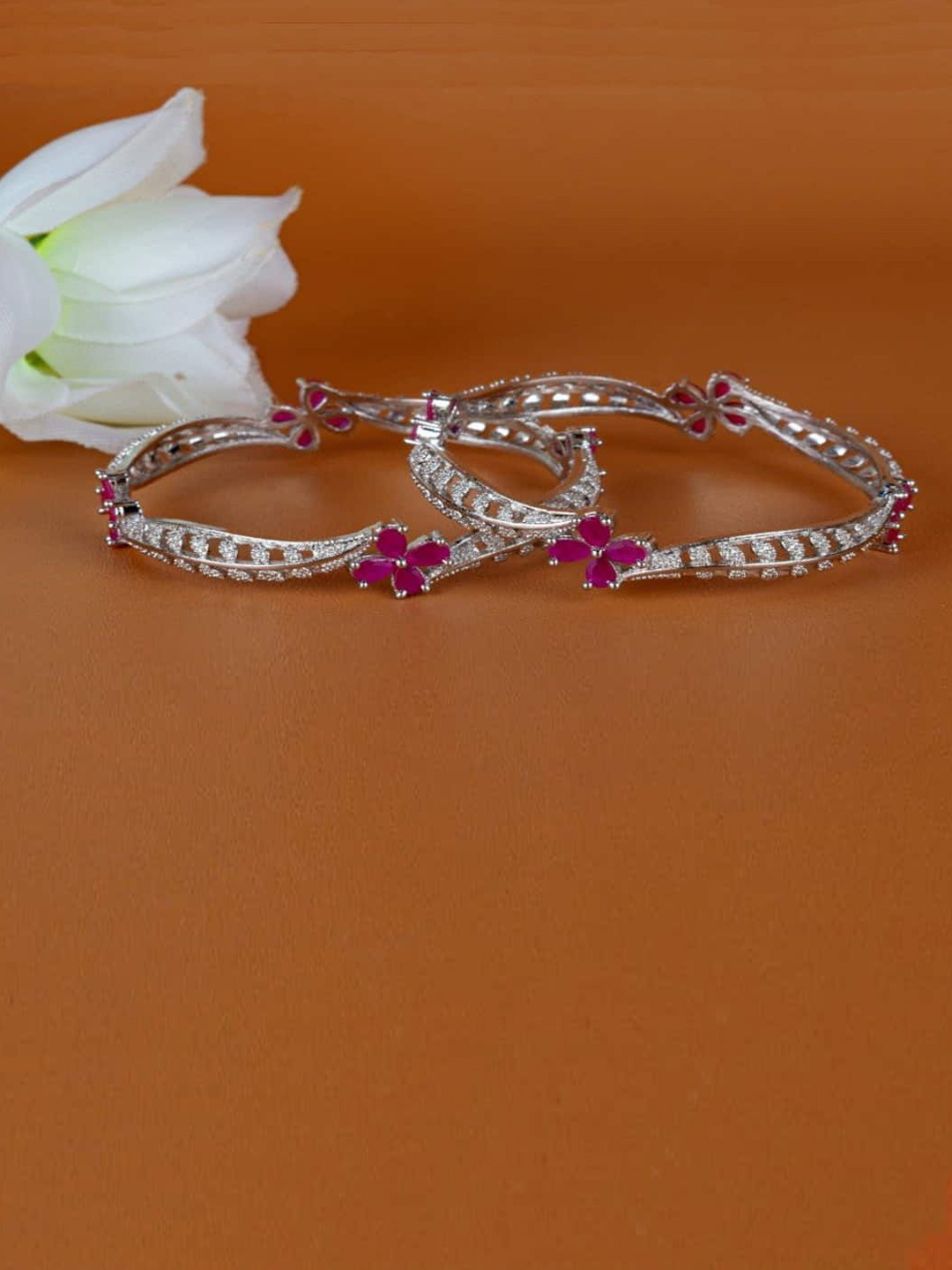 

Zevarly Set Of 2 Silver-Plated AD Stone Studded Bangles