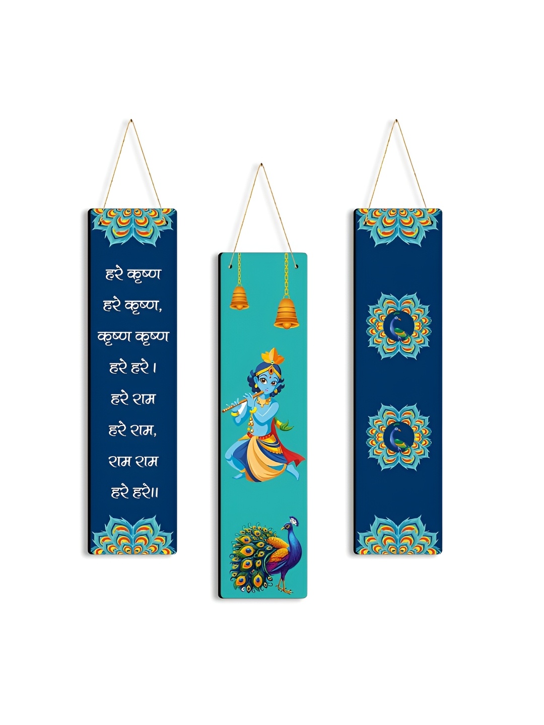 

CLAWCRAFTS Blue & White 3 Pieces Religious Wooden Wall Hanging