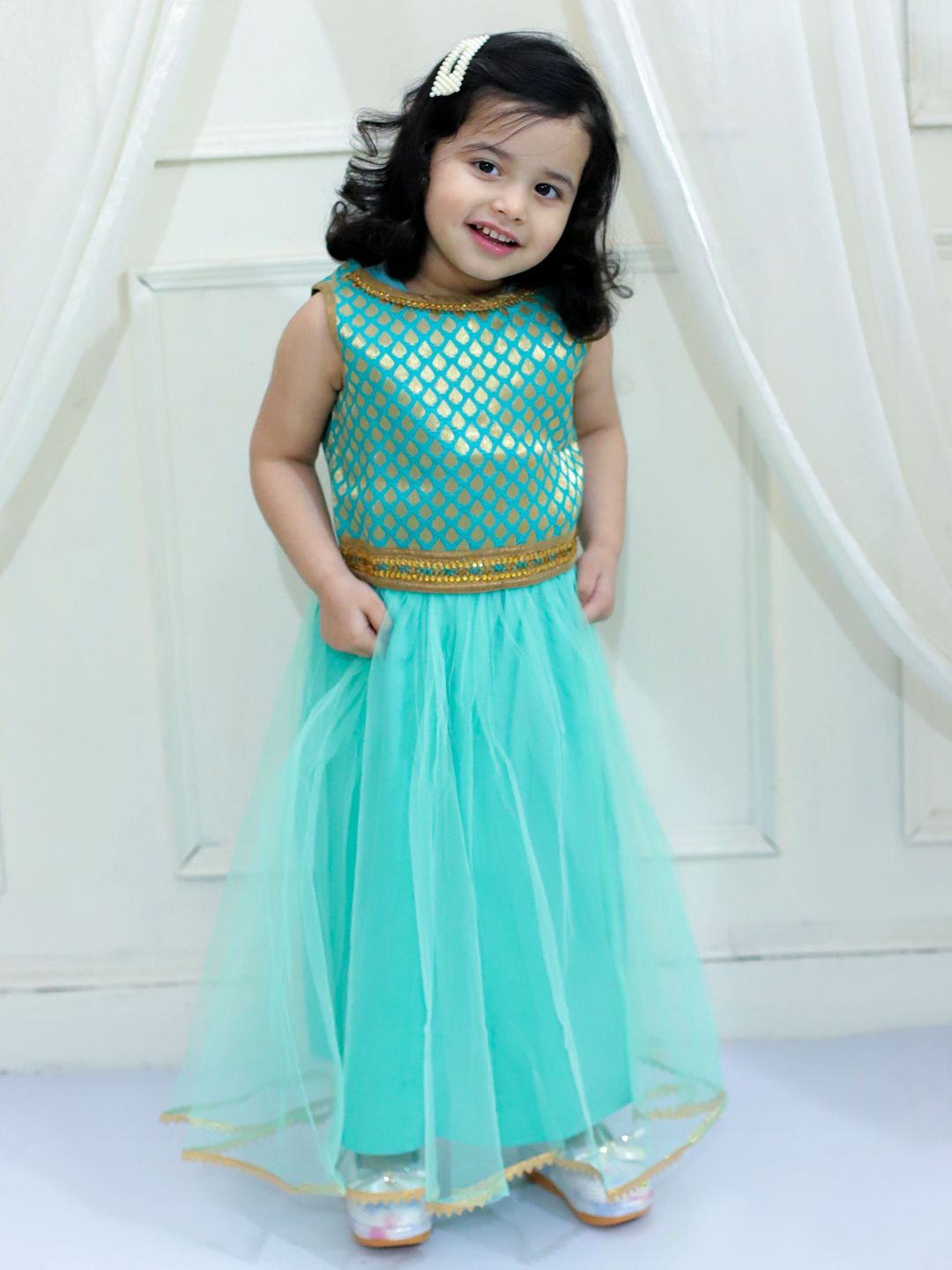 

Twisha Girls Printed Top with Skirt, Sea green