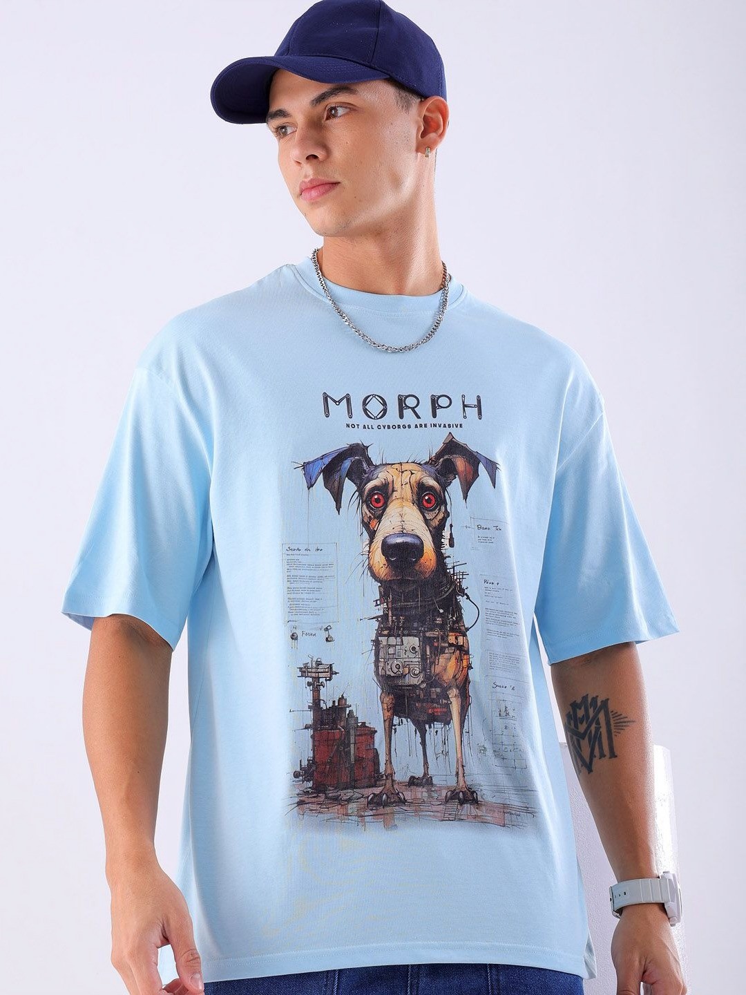 

The Indian Garage Co Men Graphic Printed Round Neck Cotton Oversized T-Shirt, Blue